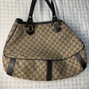 Gucci Beige and Brown Monogram Shoulder Bag
